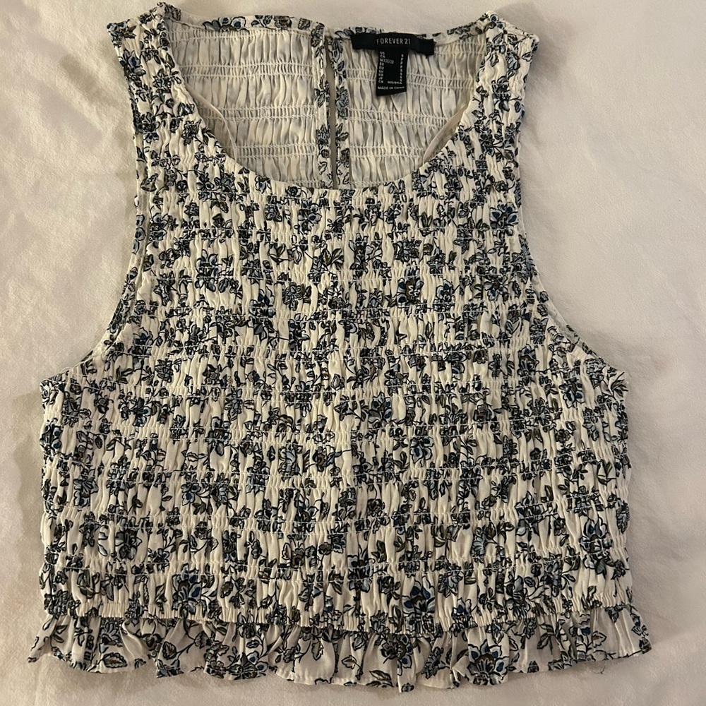Women's Black and White Smocked Crop Top